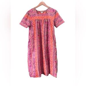 2/$20 CW Classics Floral Boho India Cotton Short SLeeve Dress Pockets Sz L